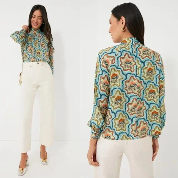 NWT Hunter Bell Long Sleeve Abstract Graham Top Tea Time Flower Size: Small